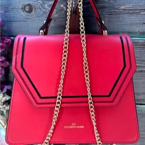 Roberta Rossi NWOT  Vibrant Red Crossbody with Chain Strap and Geometric Design